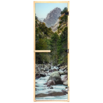Дверь для сауны Водопад, стекло бронза, короб хвоя 1,9х07м, банные штучки код32688