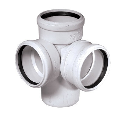 Крестовина прямая 110/110/110 канализационная, 2х плоскостная, белая, бесшумная