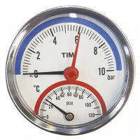 Термоманометр TIM 80мм (0-120С) 10 бар d15, выход аксиальный (задний) Y-80T-10bar