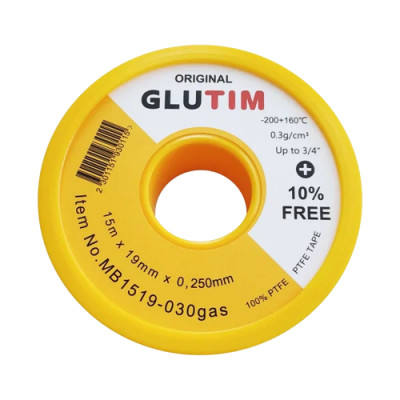 Фум лента GLUTIM 15м х 19мм х 0,25мм для газа (желтая) MB1519-030 Фум лента GLUTIM 15м х 19мм х 0,25мм для газа (желтая) MB1519-030