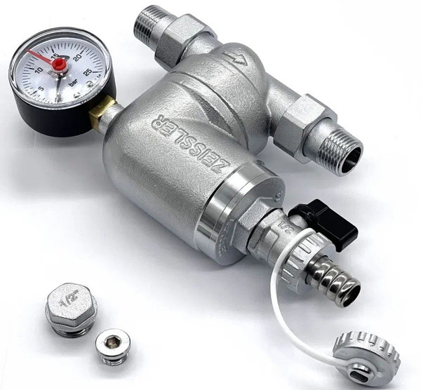 Фильтр с прямоточной промывкой ZEISSLER d15, латунная колба, с маном., вращающийся (ZSF.303.0104N)