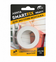 Скотч двухсторонний 25мм, 1,5м SMARTFIX сверхпрочная