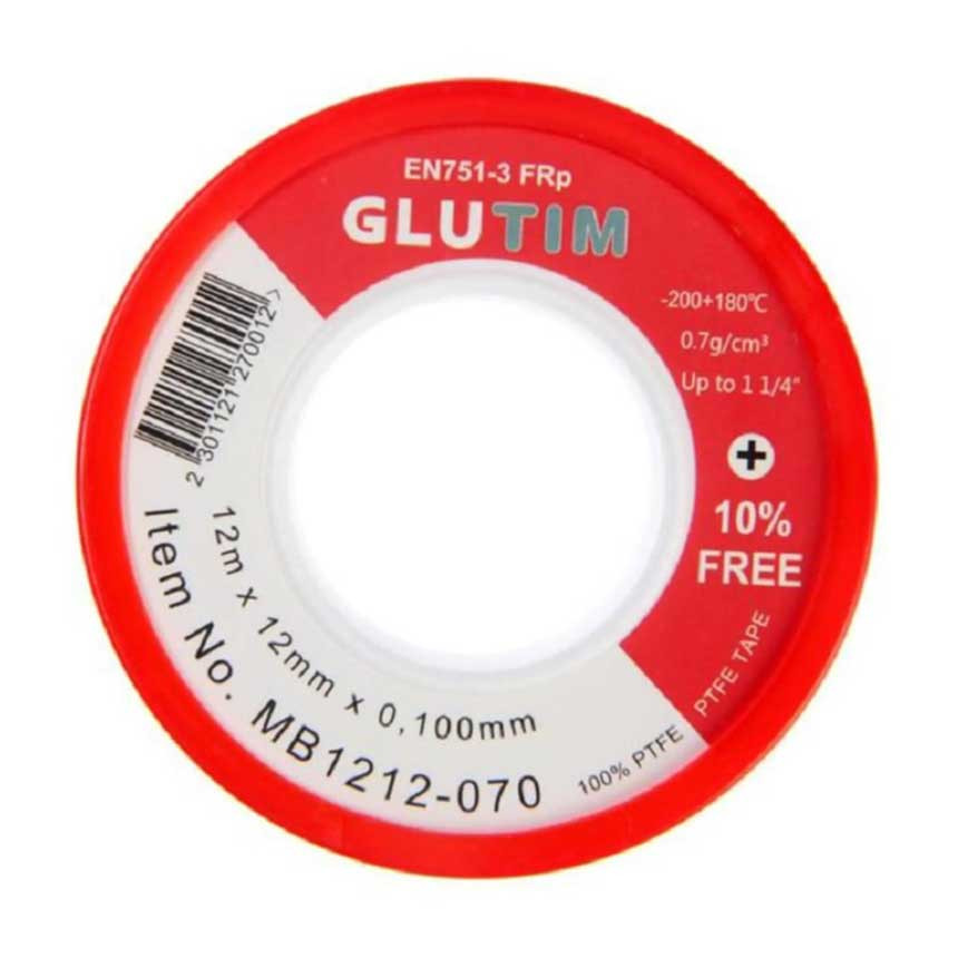 Фум лента GLUTIM 12м х 12мм х 0,1мм для воды (белая), плотность 1,0г/см3 MB1212-100 Фум лента GLUTIM 12м х 12мм х 0,1мм для воды (белая), плотность 1,0г/см3 MB1212-100