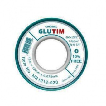 Фум лента GLUTIM 12м х 12мм х 0,1мм для воды (белая), плотность 0,7г/см3 MB1212-070
