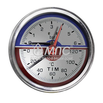Термоманометр TIM 80мм (0-120С) 6 бар d15, выход аксиальный (задний) Y-80T-6bar