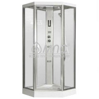 Душевая кабина Aulica ALC-5091P-White (90х90х215) низкий, 5-ти угольный поддон, распашная дверь, шириной 545 мм, прозрачное стекло 5мм, центр стойка-пластик, 3прямоугольные форсунки, сенсорный пульт, радио, свет, вентиляция, полка, тропический душ-хром с Душевая кабина Aulica ALC-5091P-White (90х90х215) низкий, 5-ти угольный поддон, распашная дверь, шириной 545 мм, прозрачное стекло 5мм, центр стойка-пластик, 3прямоугольные форсунки, сенсорный пульт, радио, свет, вентиляция, полка, тропический душ-хром с