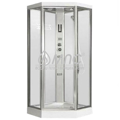 Душевая кабина Aulica ALC-5091P-White (90х90х215) низкий, 5-ти угольный поддон, распашная дверь, шириной 545 мм, прозрачное стекло 5мм, центр стойка-пластик, 3прямоугольные форсунки, сенсорный пульт, радио, свет, вентиляция, полка, тропический душ-хром с Душевая кабина Aulica ALC-5091P-White (90х90х215) низкий, 5-ти угольный поддон, распашная дверь, шириной 545 мм, прозрачное стекло 5мм, центр стойка-пластик, 3прямоугольные форсунки, сенсорный пульт, радио, свет, вентиляция, полка, тропический душ-хром с