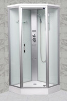 Душевая кабина Aulica ALC-3101W (100х100х215) низкий, 5-ти угольный поддон, пластиковая стойка 3 форс., стекло 5мм, белая