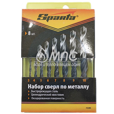 Набор сверл по металлу 3-10мм 8шт SPARTA код723205 Набор сверл по металлу 3-10мм 8шт SPARTA код723205