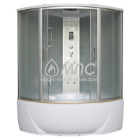 Душевая кабина Aulica ALC-91500G-Silver (150х150х218) глубокая ванна, центральные алюминиевые профили, сиденье, стойка стекло, 6 форсунок, ножной массажер, дозатор для мыла, двойная полка, зеркало, кнопочный пульт, радио, свет, вентиляция,  лунный свет, с