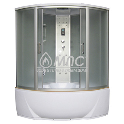 Душевая кабина Aulica ALC-91500G-Silver (150х150х218) глубокая ванна, центральные алюминиевые профили, сиденье, стойка стекло, 6 форсунок, ножной массажер, дозатор для мыла, двойная полка, зеркало, кнопочный пульт, радио, свет, вентиляция,  лунный свет, с
