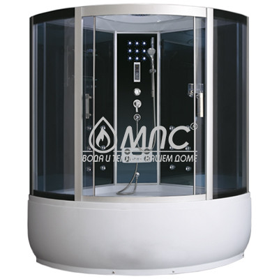 Душевая кабина Aulica ALC-93500G-Hydro-Black (АЭРОМАССАЖ)(150х150х220) глубокая ванна, сиденье в ванне, центральные профили, 12 форсунок, дозатор для мыла, кнопочный пульт, радио, свет, вентиляция, полка двойная, зеркало, ножной массажер, лунный свет. Гид