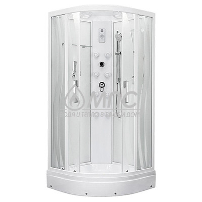 Душевая кабина Erlit Elegance   ER5509ТР-S3 (матовое) (90х90х215) с крышей. Белые профили и центральная стойка.Белые форсунки, матовое переднее стекло 5мм, белая стеклянная задняя стенка 5мм. Форсунки 8шт, дозатор для жидкого мыла, верхний душ 2в1, сенсо