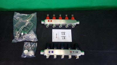 Коллектор TIM d25 КDS5005 квадратная форма, нержавейка d25 с расходомерами на  5 выходов