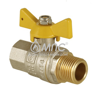 Кран шаровый газовый d15 п/м, бабочка