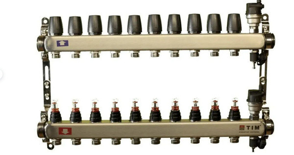 Коллектор TIM d25 КDS5011 квадратная форма, нержавейка d25 с расходомерами на 11 выходов