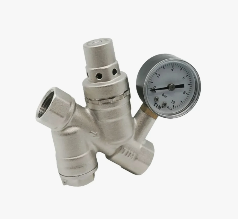 Редуктор давления TIM d15 клапанный (1-6bar) с манометром и фильтром (BF2812A)